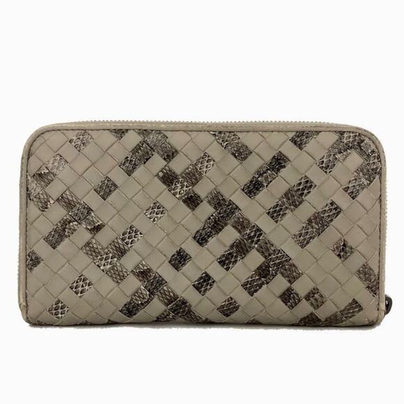 Authentic Bottega Veneta Intrecciato Lambskin Zip Around Long Wallet Gray - Picture 4 of 7